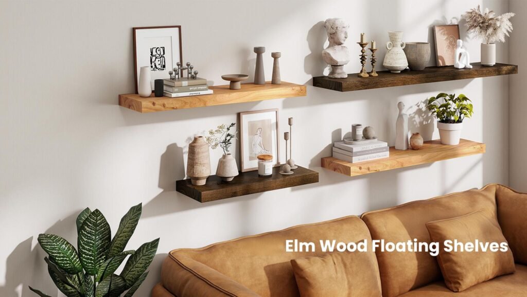 old elm wood floating wall shelf 72 inch | 180cm | 1 pc/pack | brown | flat edge