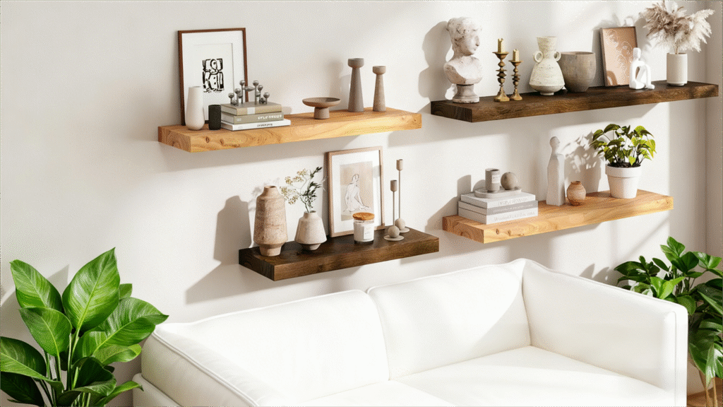 old elm wood floating wall shelf 72 inch | 180cm | 1 pc/pack | brown | flat edge